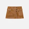 Leather Cargo Mini Skirt in Tobacco