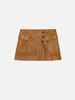 Leather Cargo Mini Skirt in Tobacco