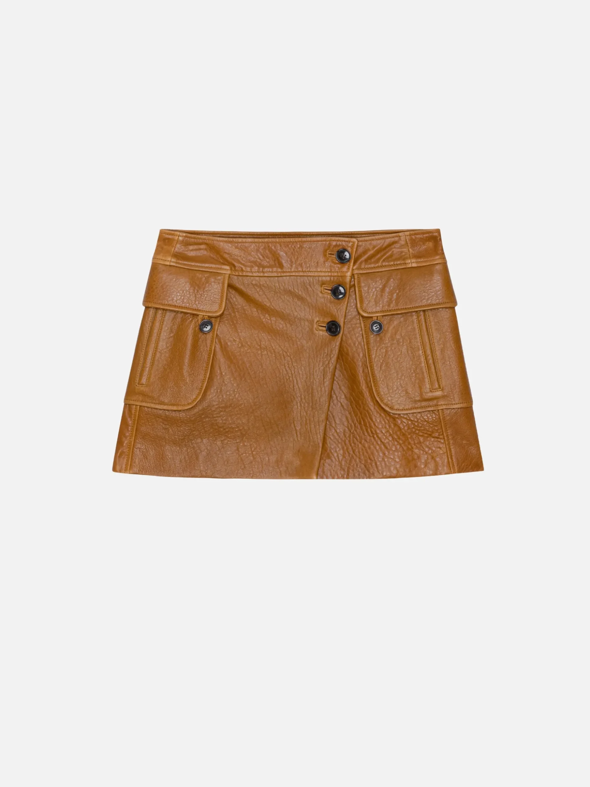 Leather Cargo Mini Skirt in Tobacco