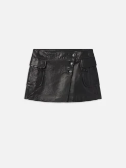 Leather Cargo Mini Skirt in Black