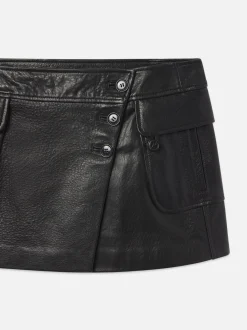 Leather Cargo Mini Skirt in Black