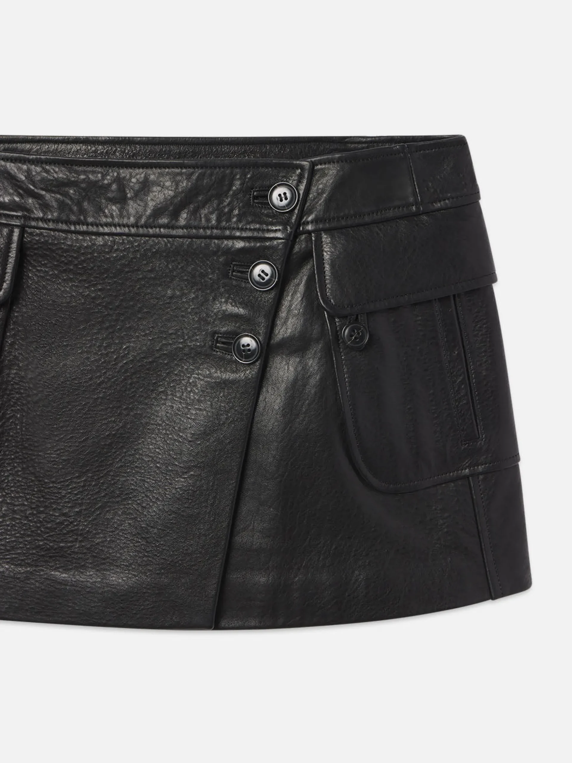 Leather Cargo Mini Skirt in Black