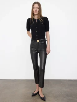 Leather Le Crop Mini Boot in Washed Black