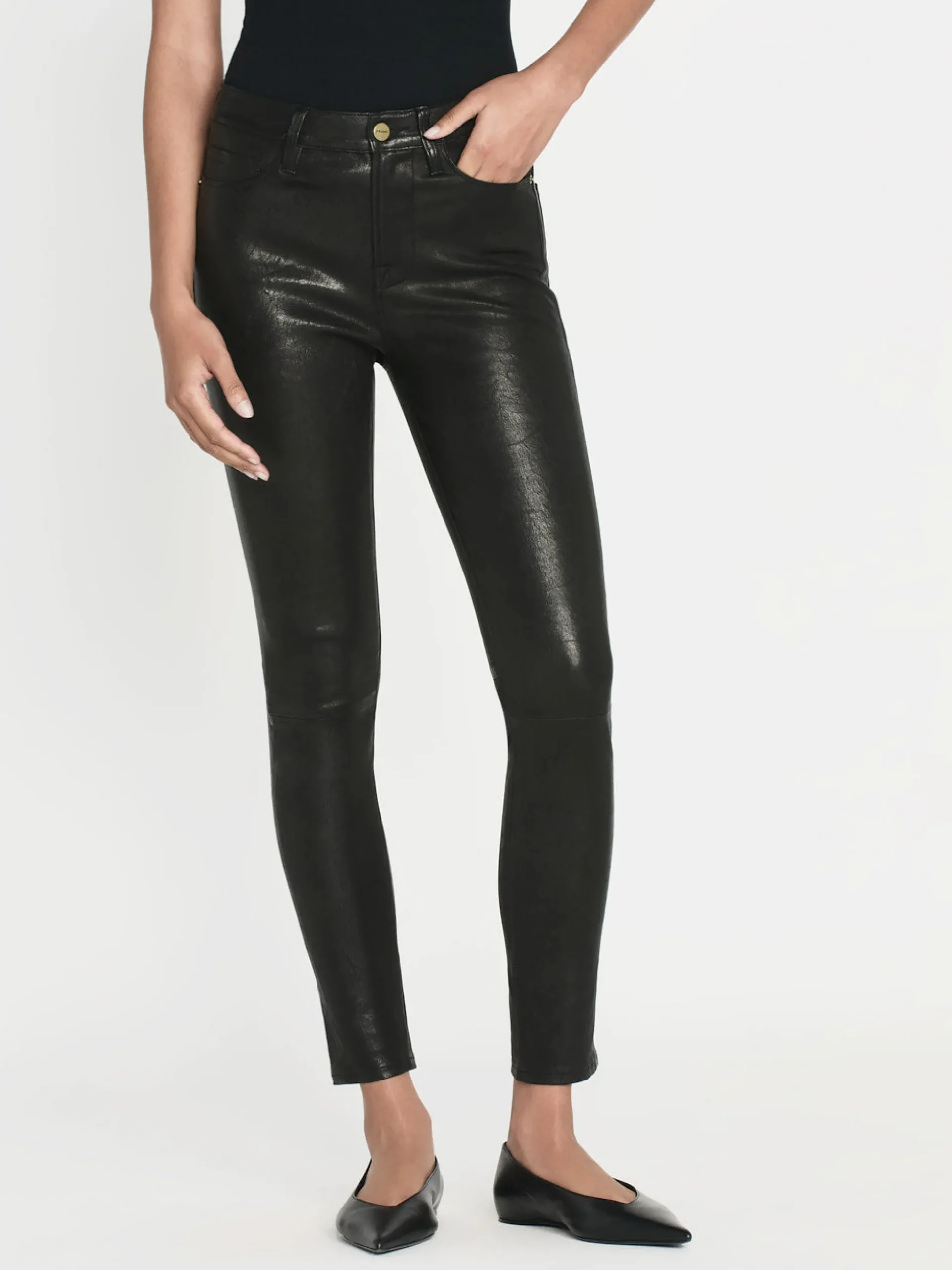 Leather Le High Skinny in Washed Black