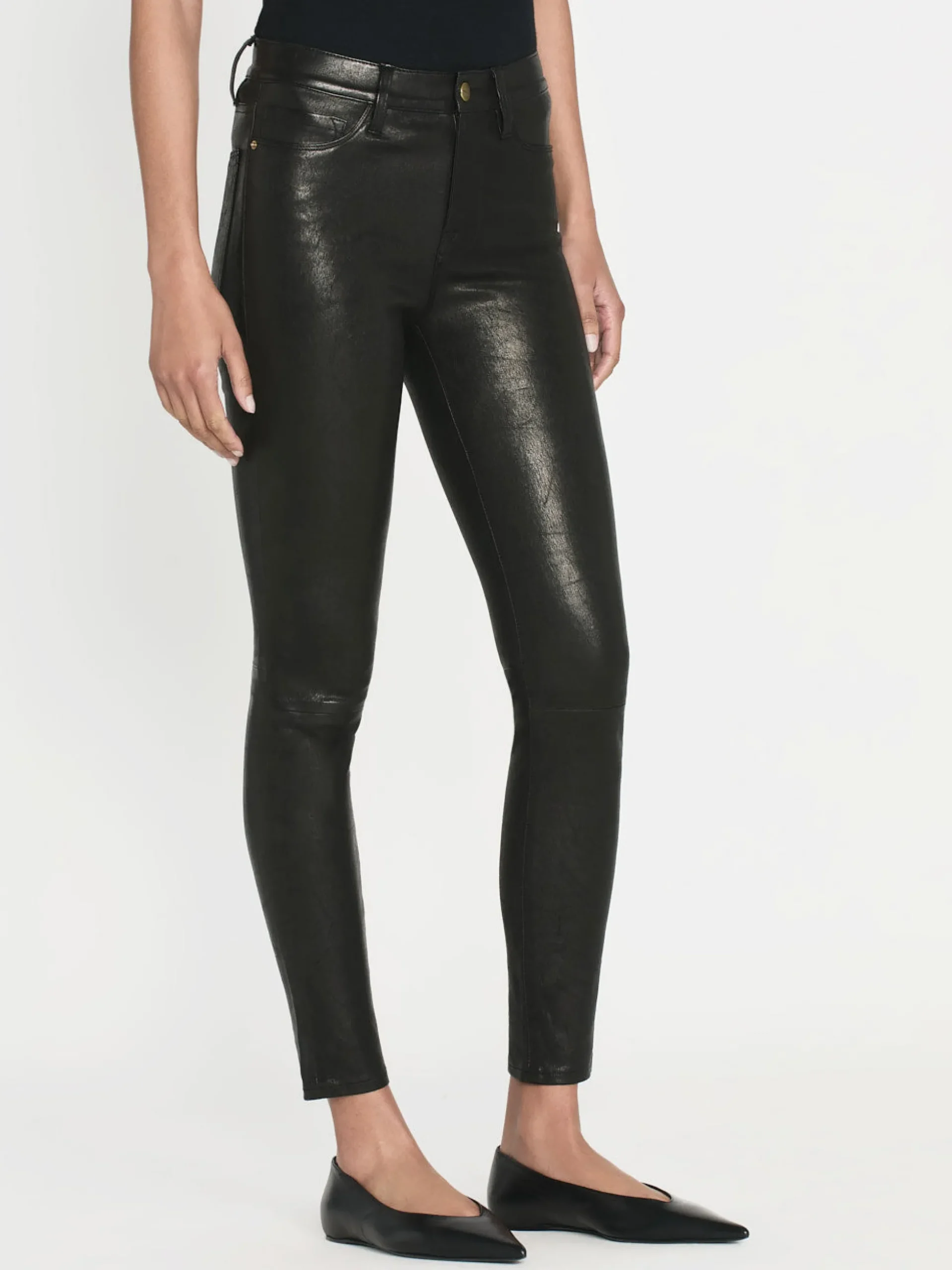 Leather Le High Skinny in Washed Black