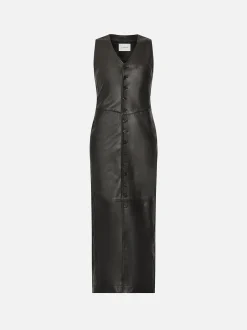 Leather Midi Vest Dress in Black