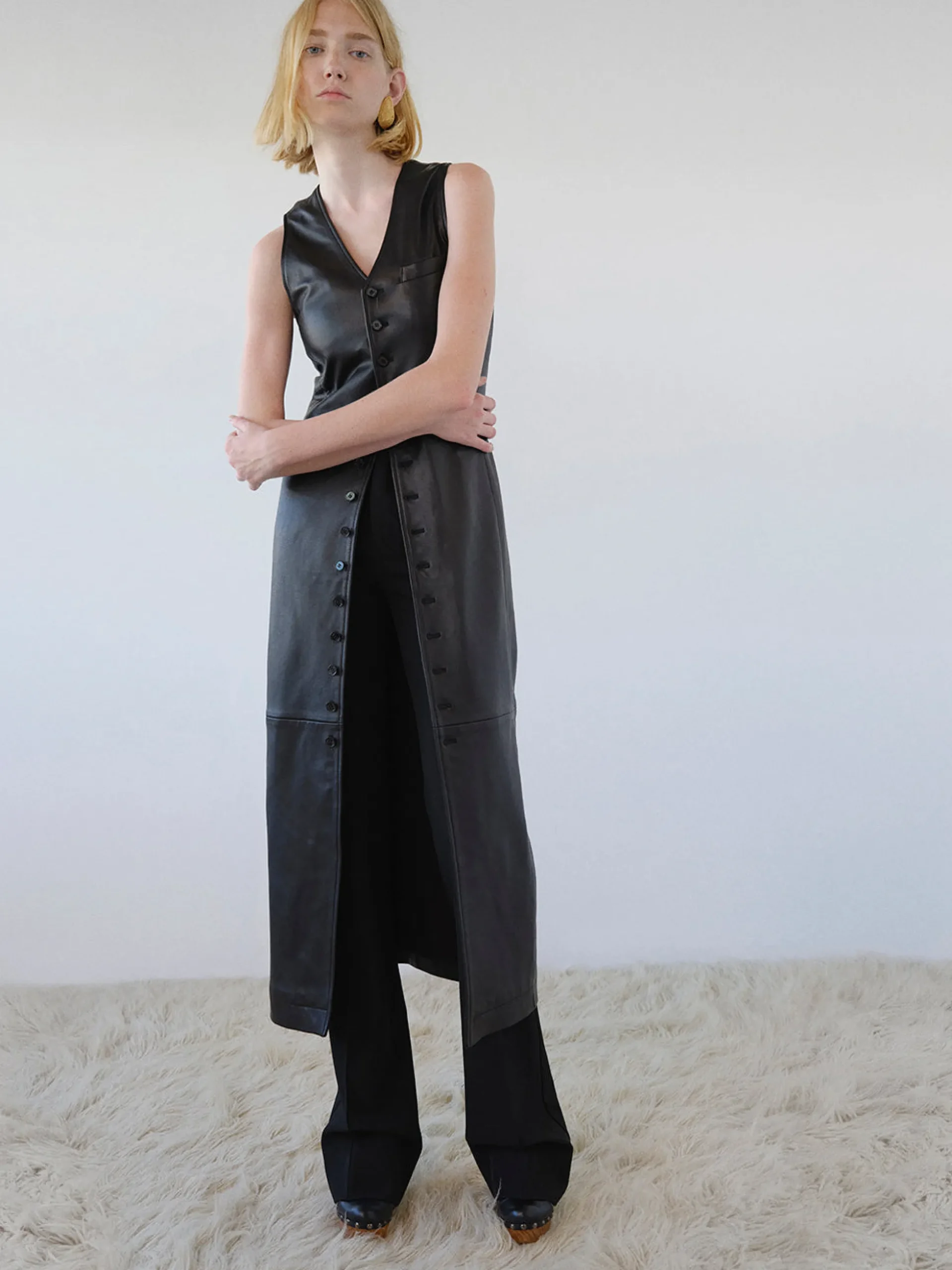Leather Midi Vest Dress in Black