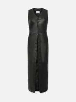 Leather Midi Vest Dress in Black