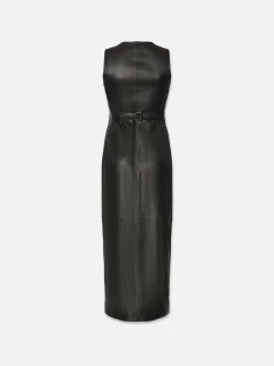 Leather Midi Vest Dress in Black