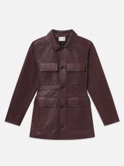 Leather Safari Jacket in Wine