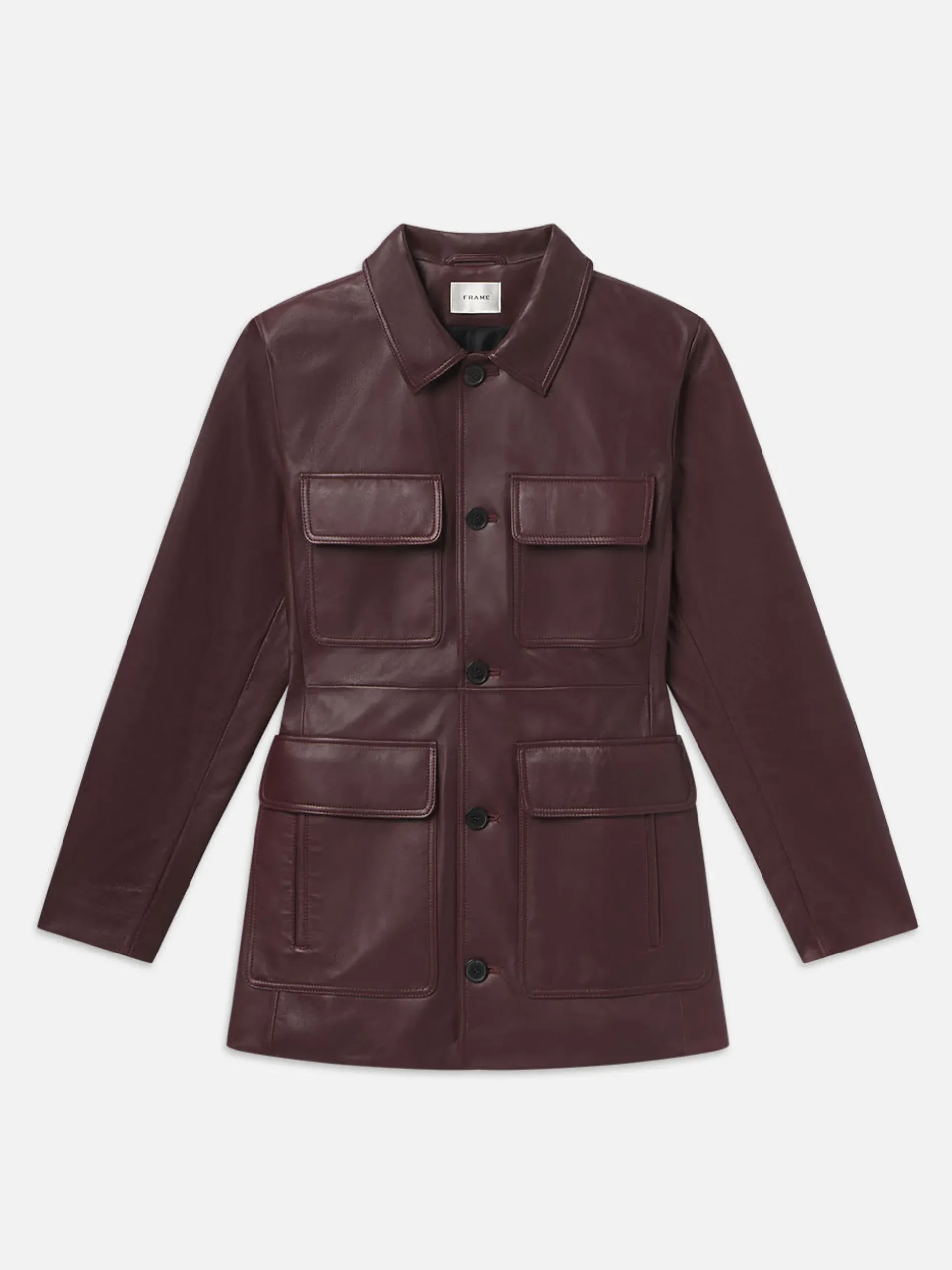 Leather Safari Jacket in Wine
