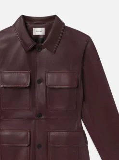 Leather Safari Jacket in Wine