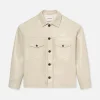 Leather Trucker Jacket in White Canvas