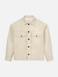 Leather Trucker Jacket in White Canvas