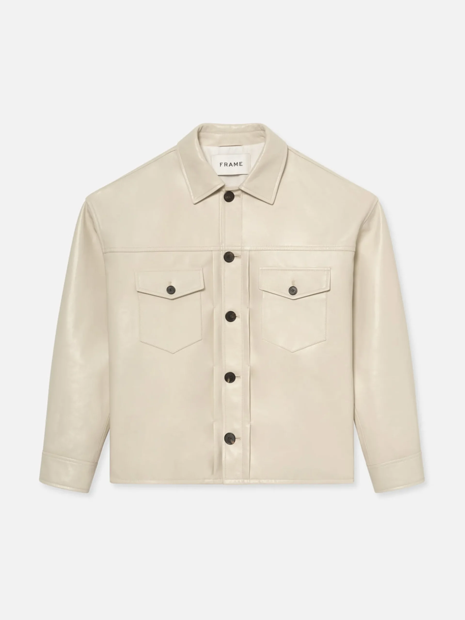 Leather Trucker Jacket in White Canvas