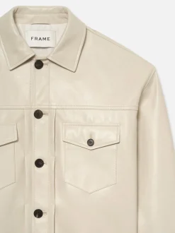 Leather Trucker Jacket in White Canvas