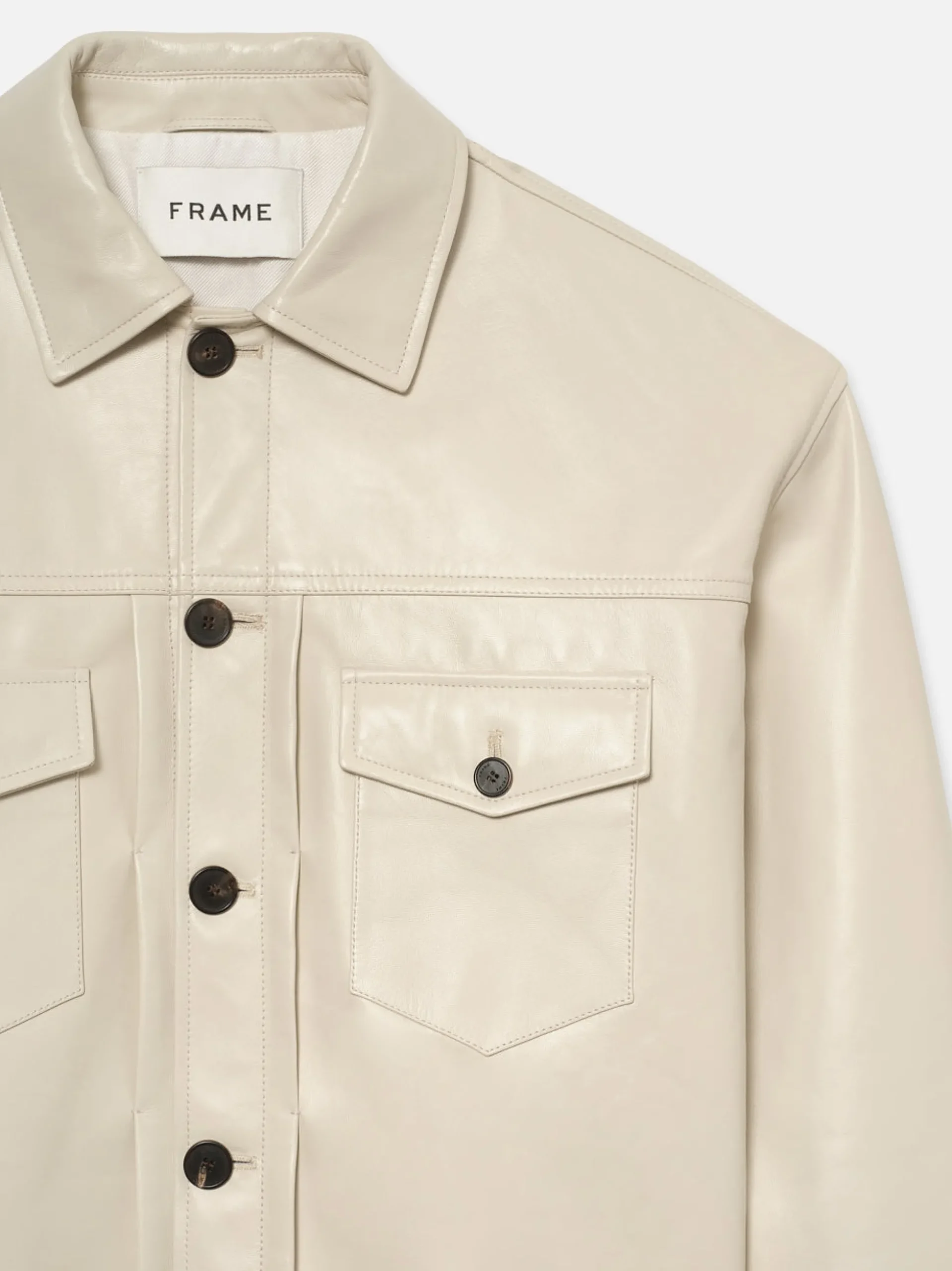 Leather Trucker Jacket in White Canvas