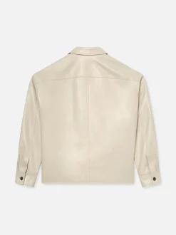 Leather Trucker Jacket in White Canvas