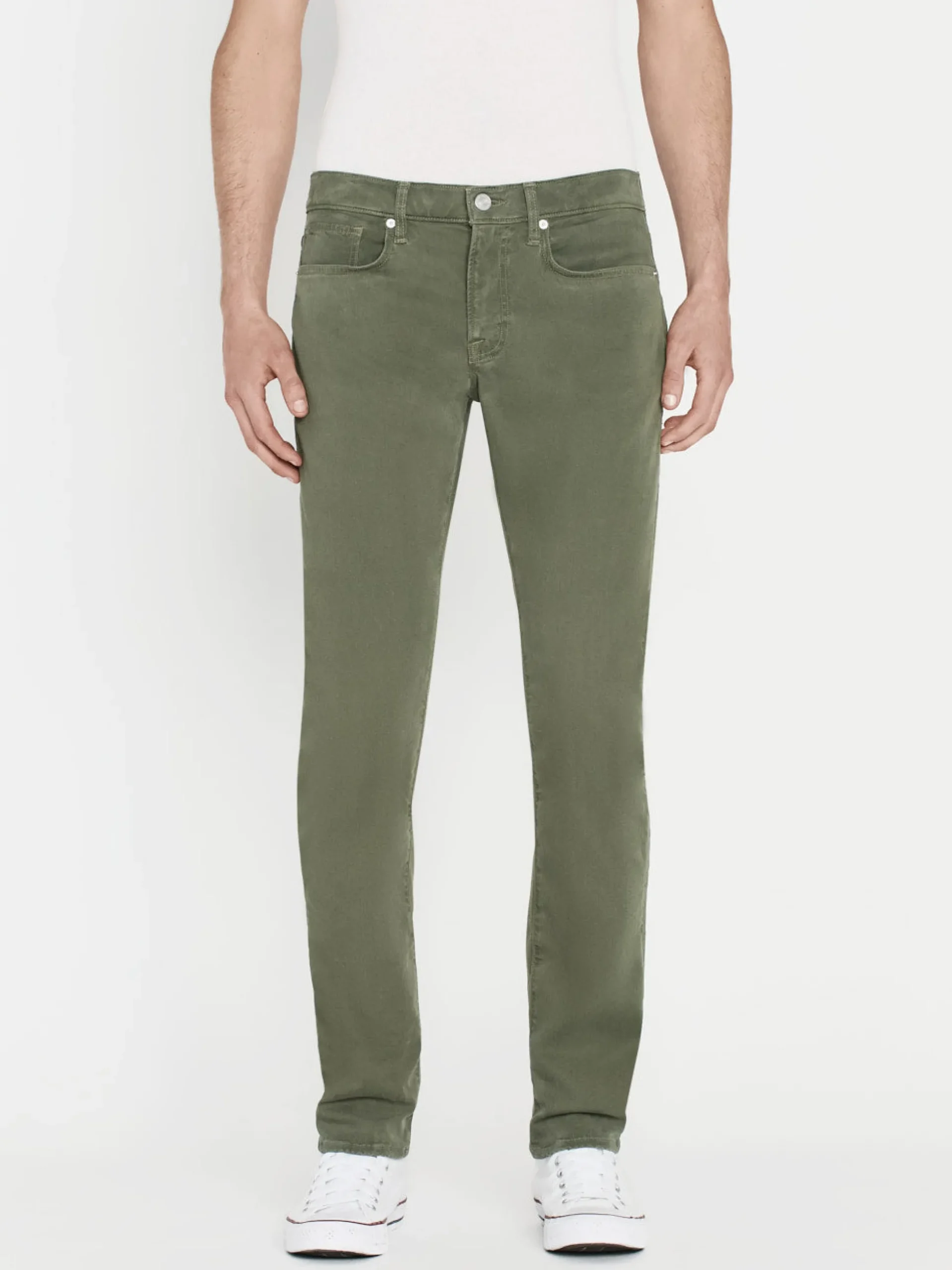 L'Homme Slim Brushed Twill in Washed Military