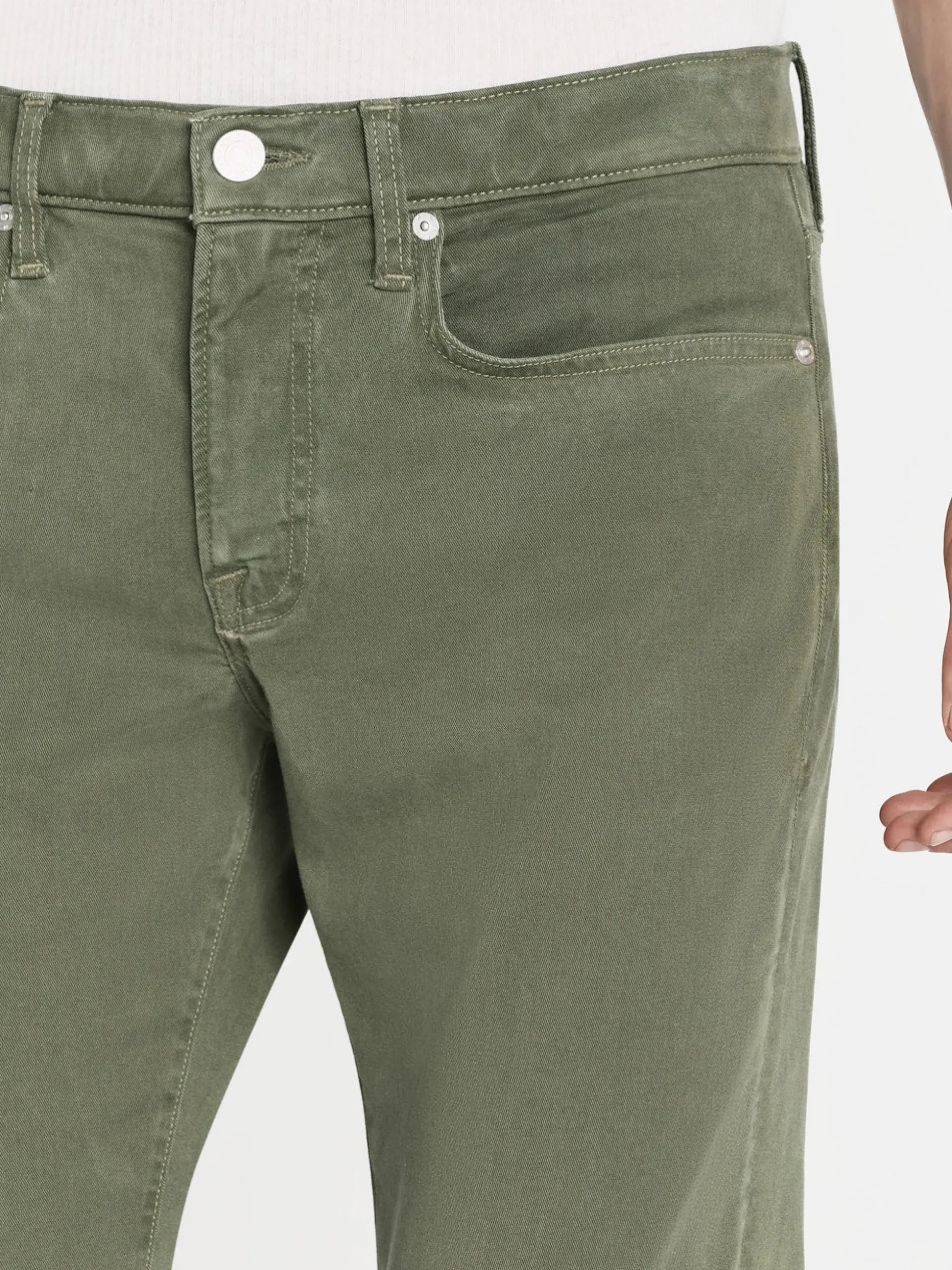 L'Homme Slim Brushed Twill in Washed Military