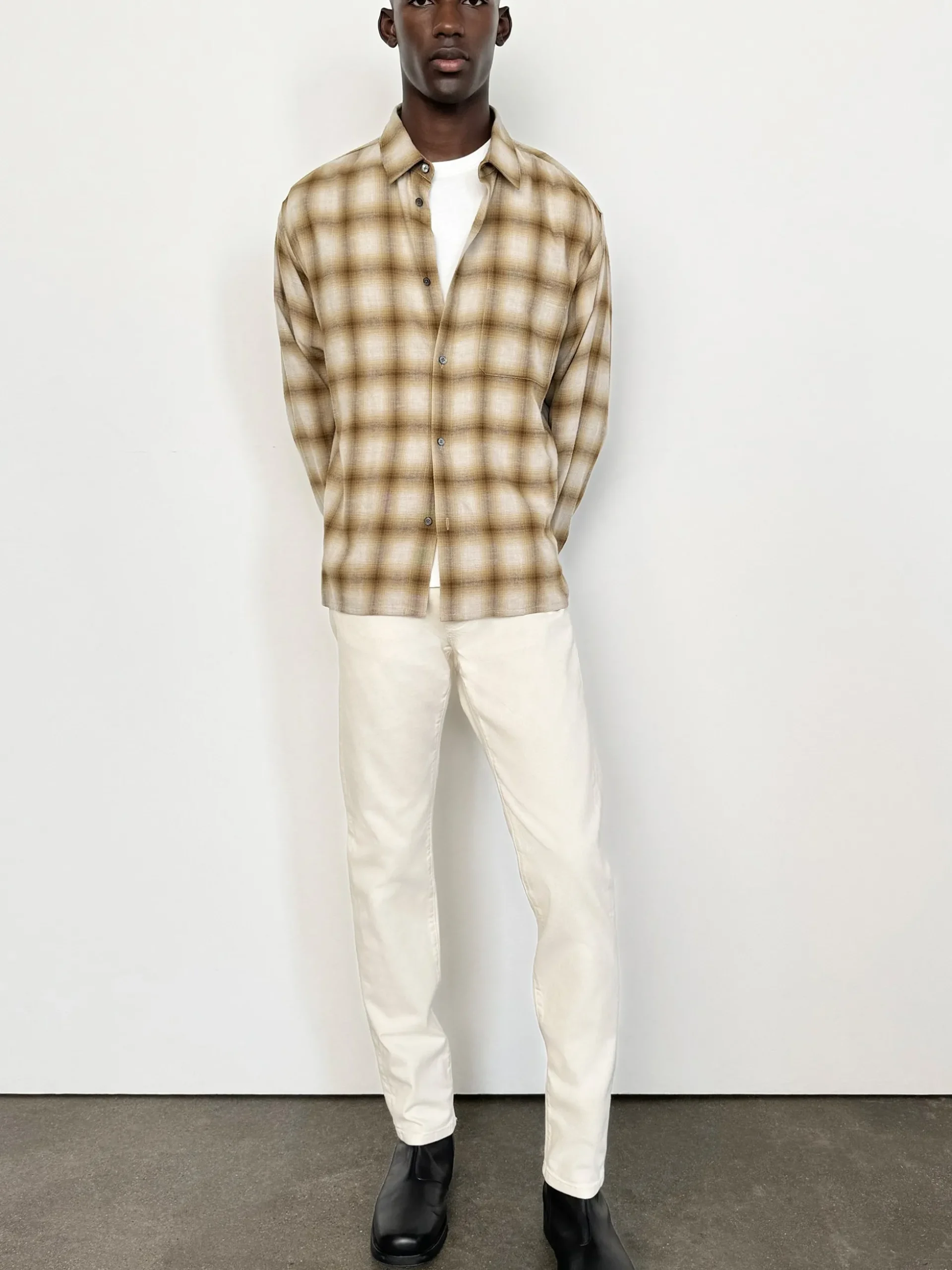 Light Weight Plaid Shirt in Tan Plaid