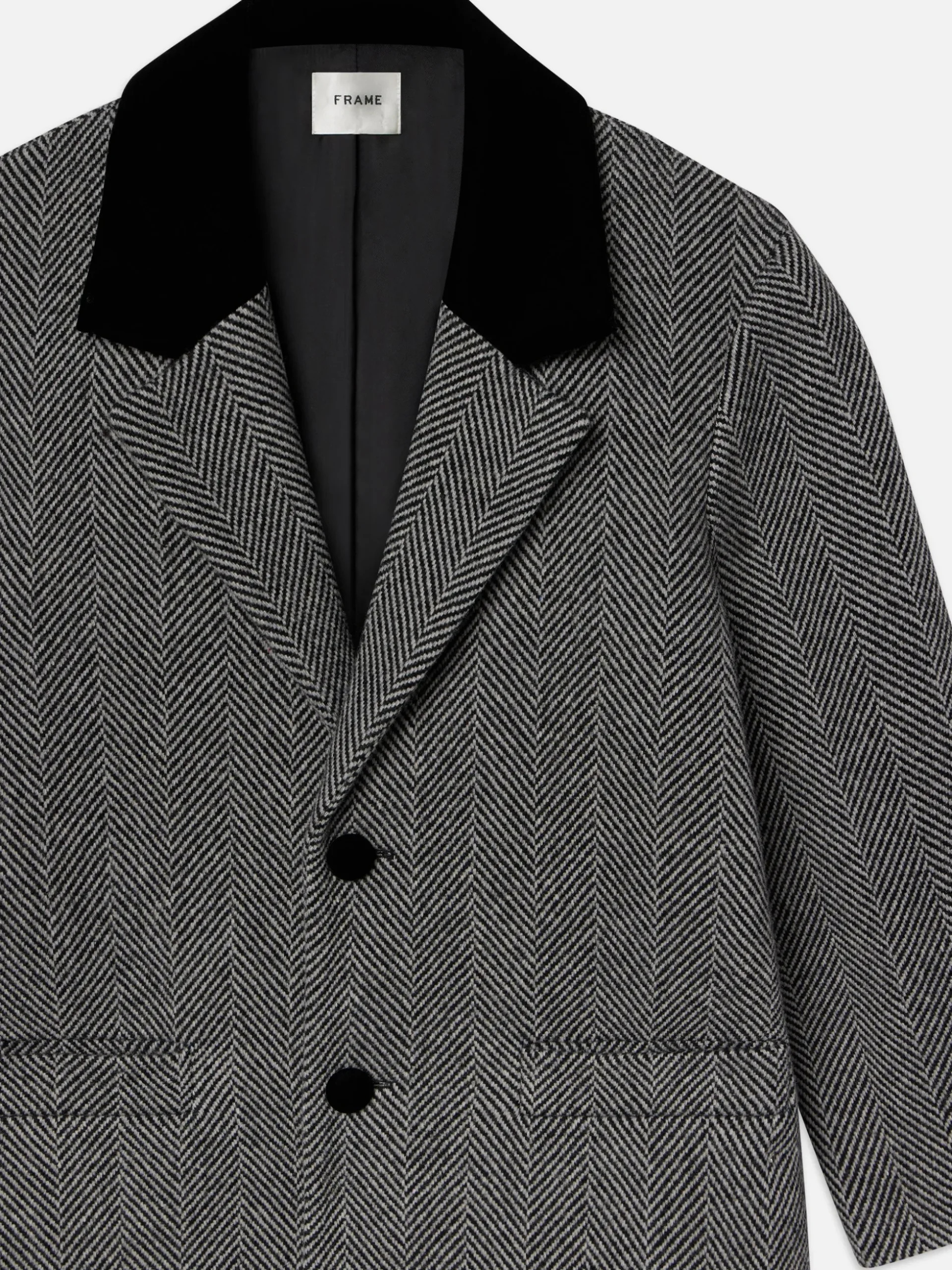 Long Herringbone Coat in Black Multi