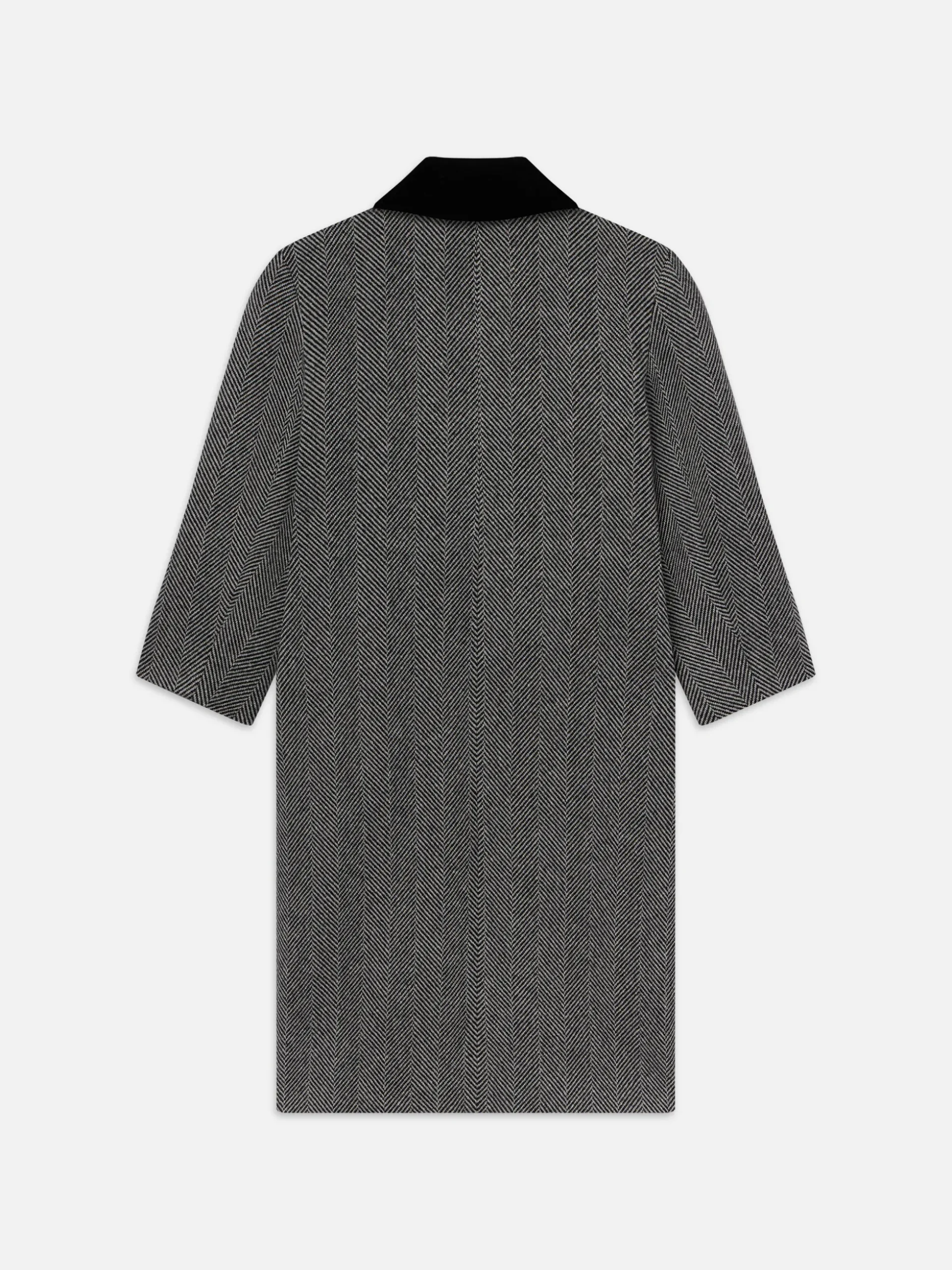 Long Herringbone Coat in Black Multi
