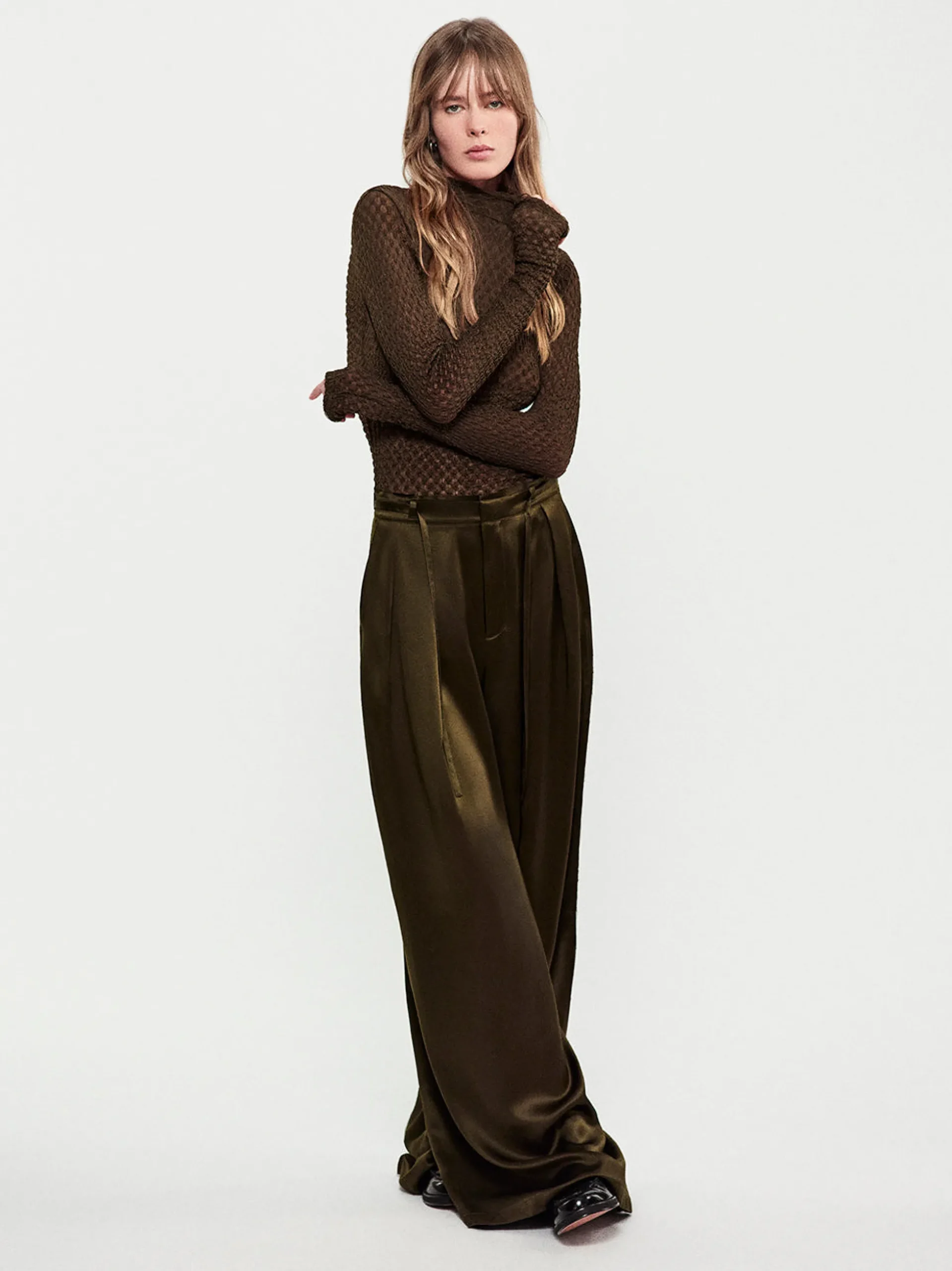 Long Silk Trouser in Rich Military