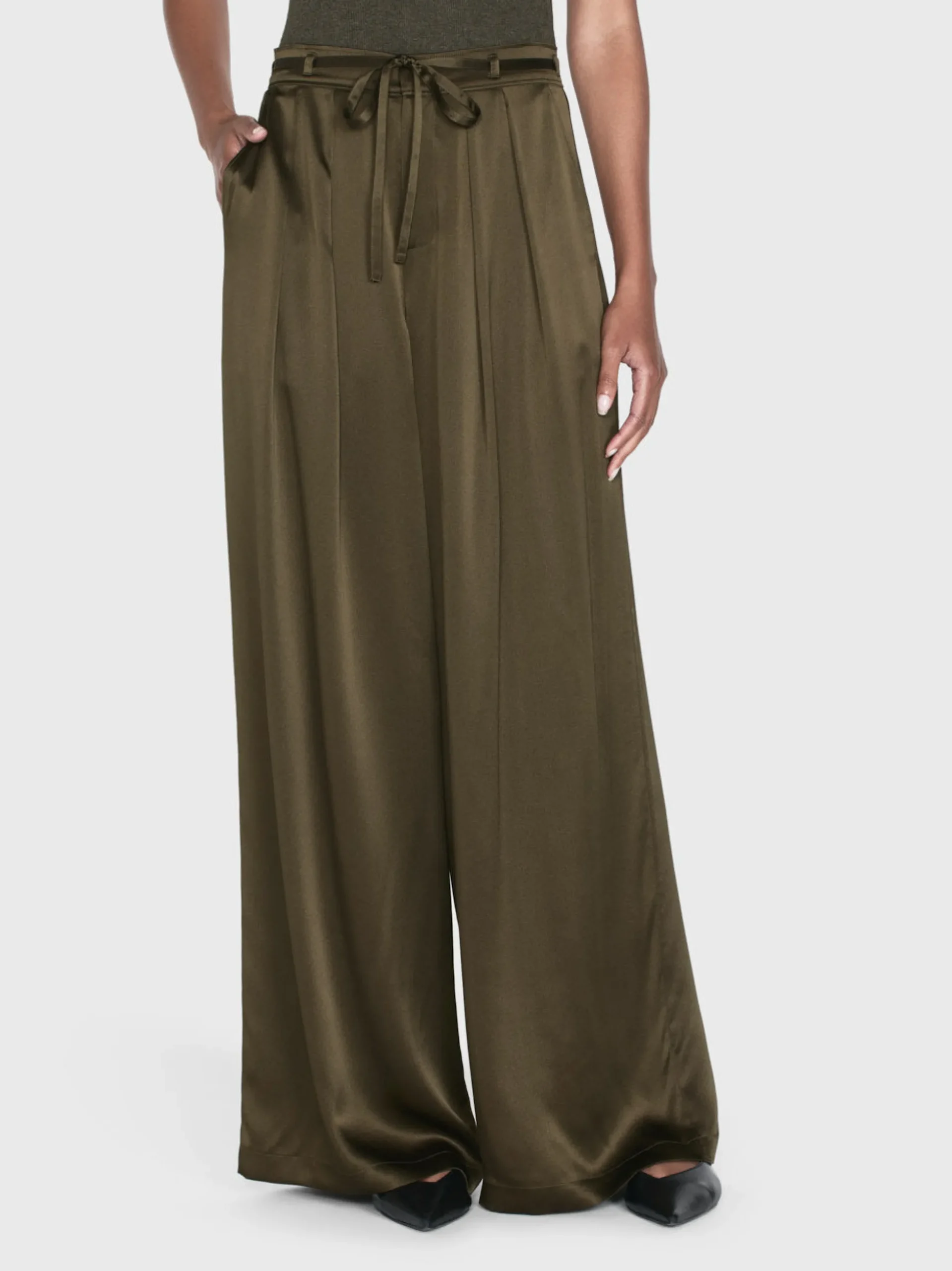 Long Silk Trouser in Rich Military