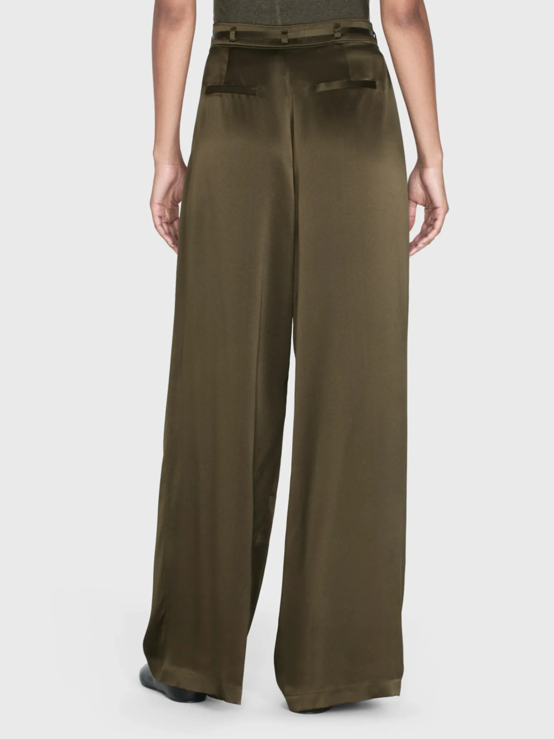 Long Silk Trouser in Rich Military