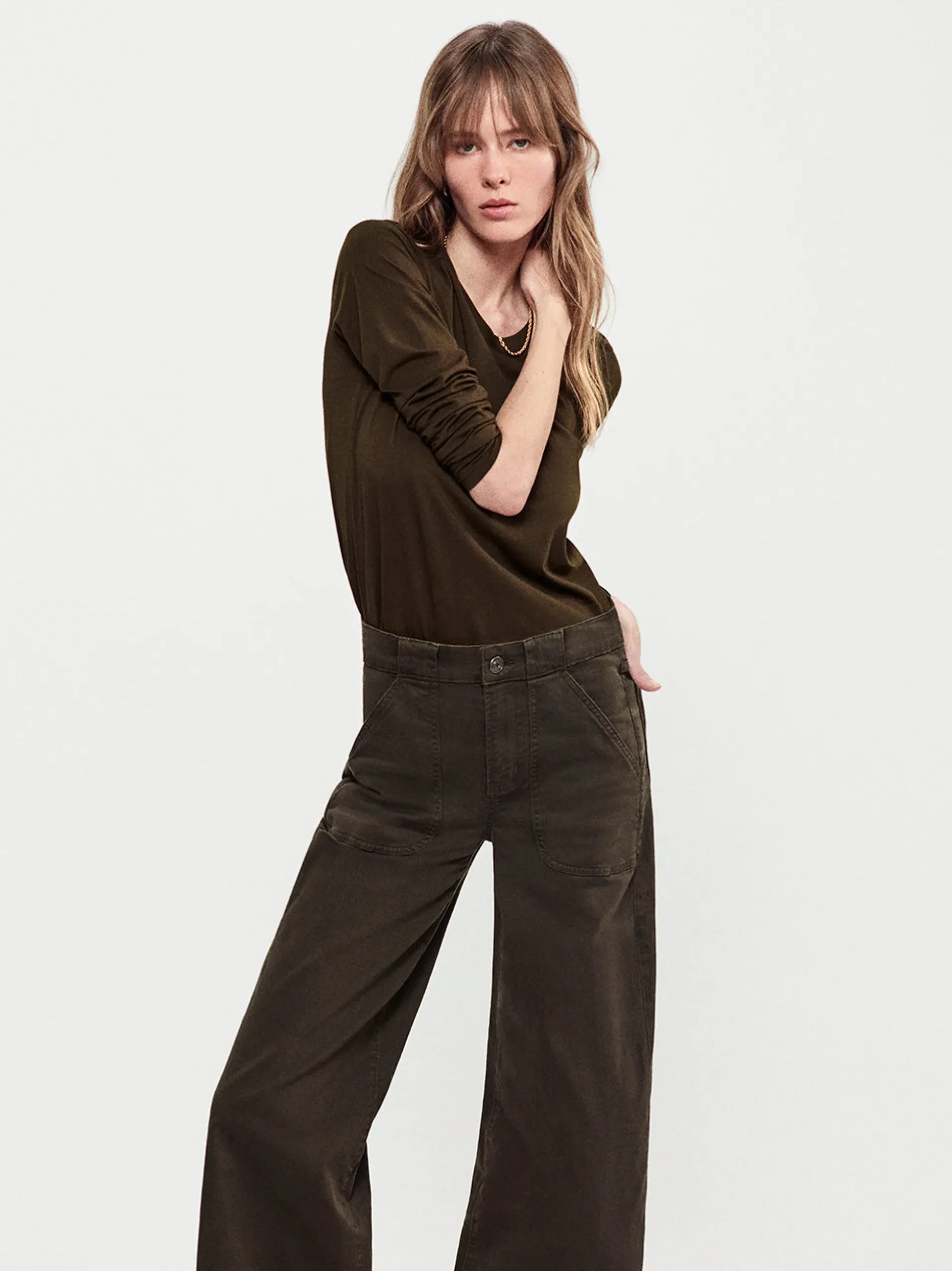 Long Sleeve Baby Tee in Rich Military