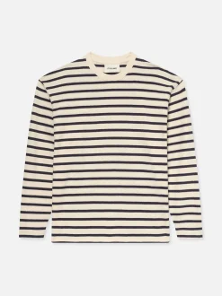 Long Sleeve Relaxed Striped Tee in Dark Navy Stripe