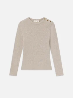 Long Sleeve Rib Button Crew in Oatmeal Heather