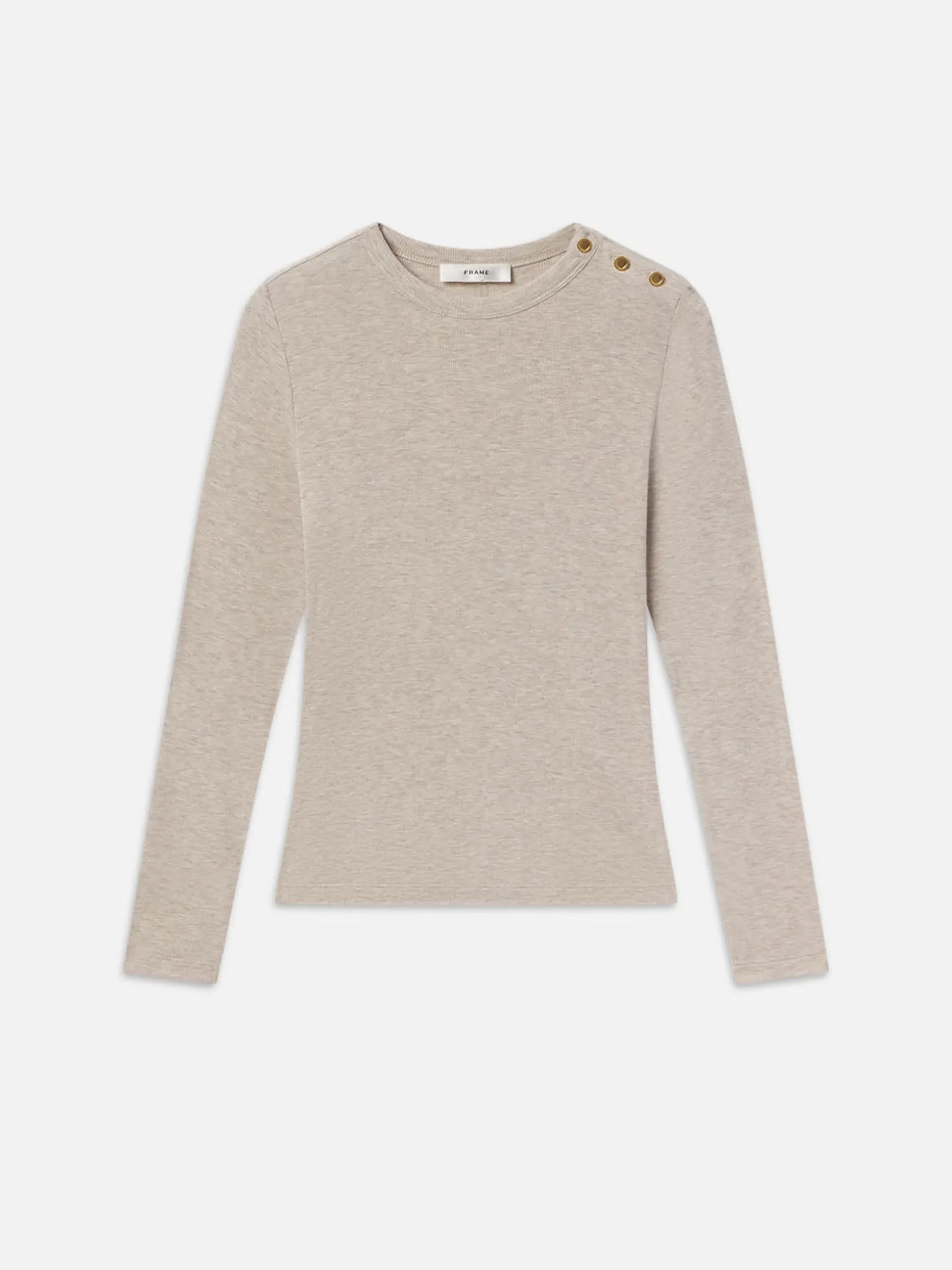 Long Sleeve Rib Button Crew in Oatmeal Heather