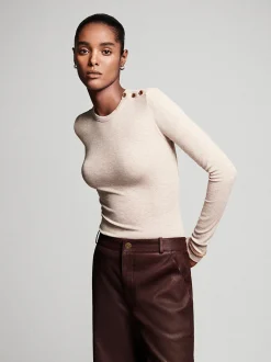 Long Sleeve Rib Button Crew in Oatmeal Heather