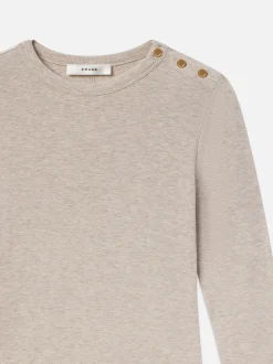 Long Sleeve Rib Button Crew in Oatmeal Heather