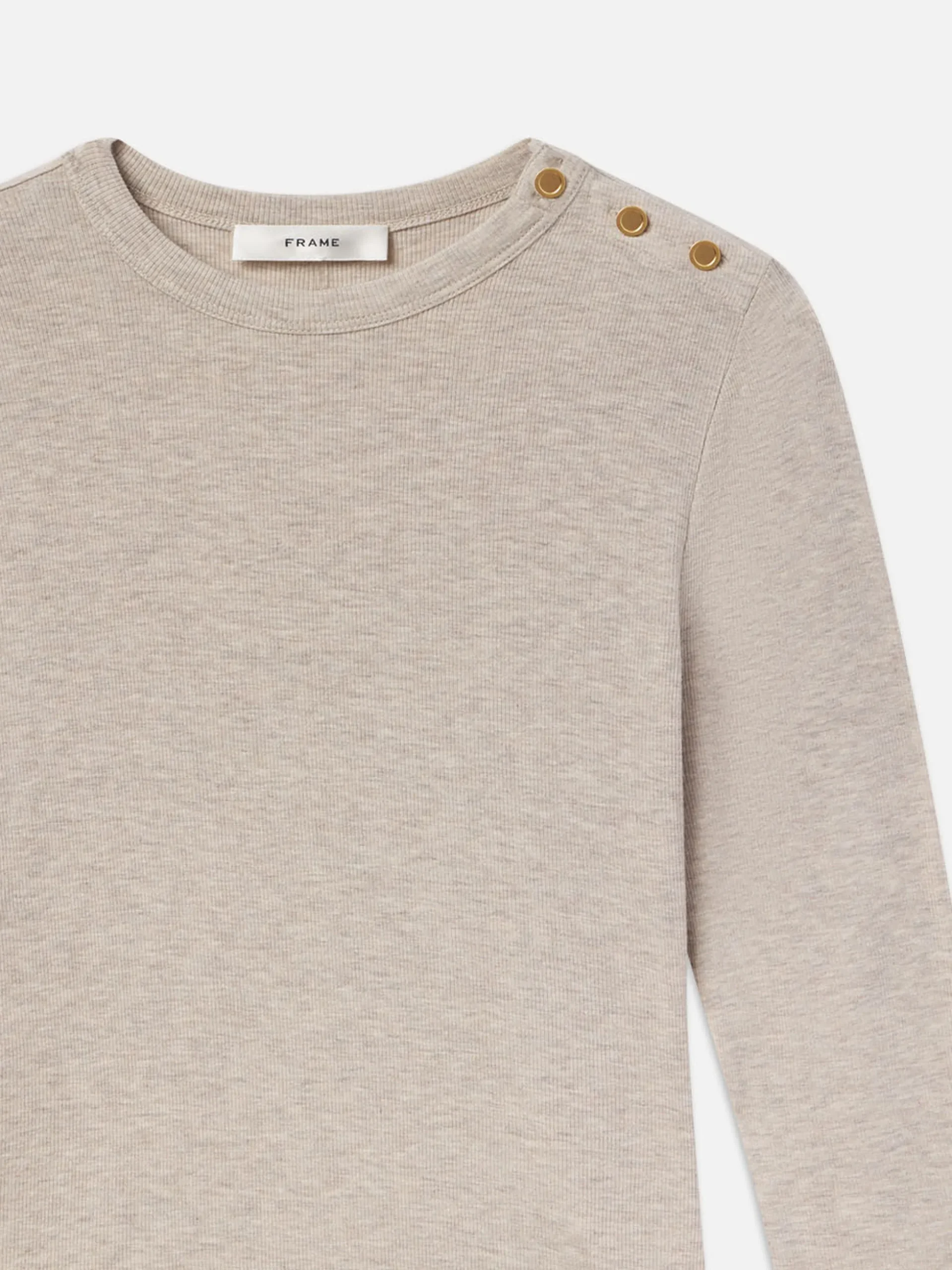 Long Sleeve Rib Button Crew in Oatmeal Heather