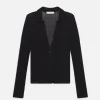 Mesh Lace Long Sleeve Polo in Black