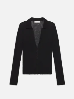 Mesh Lace Long Sleeve Polo in Black