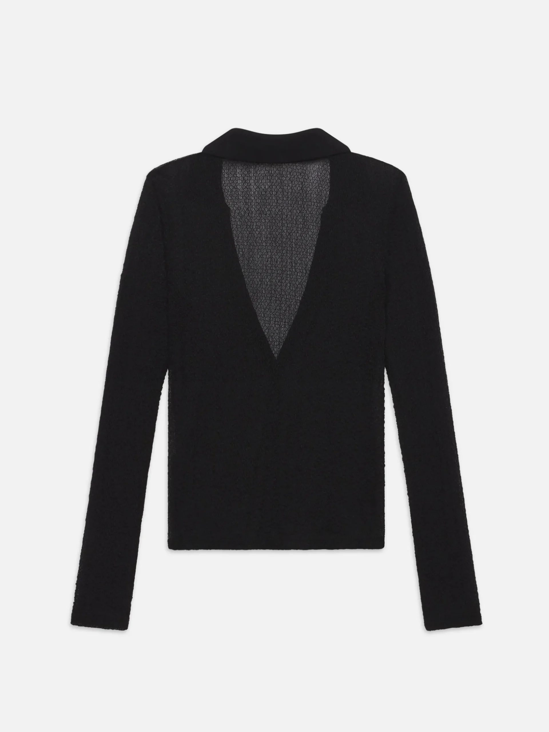 Mesh Lace Long Sleeve Polo in Black