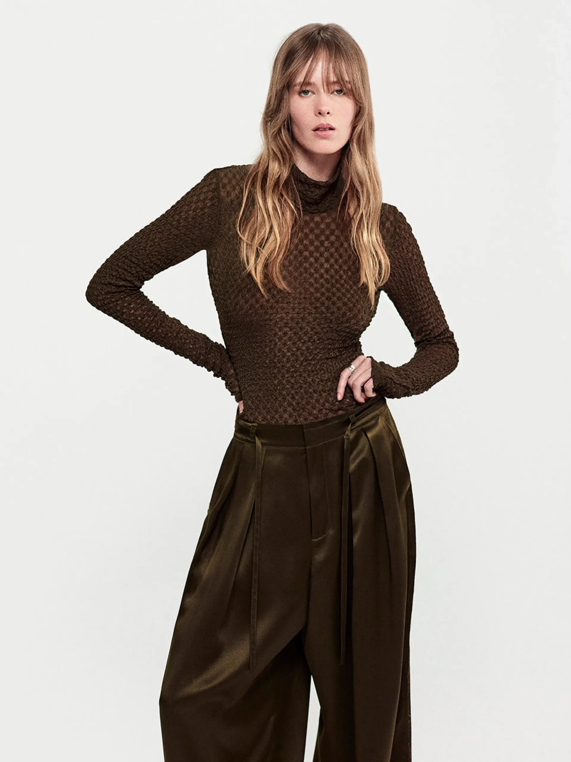 Mesh Lace Turtleneck in Rich Military