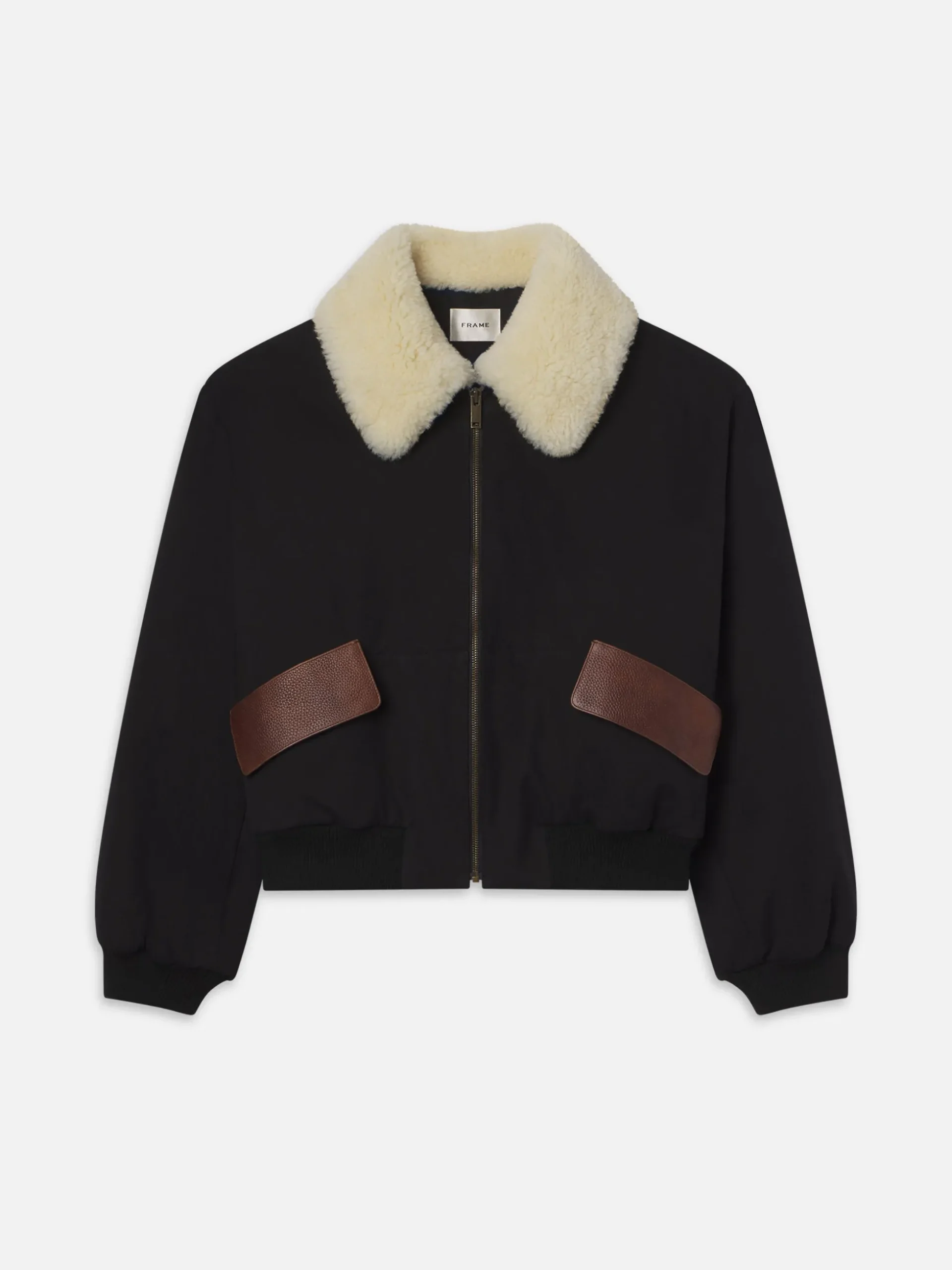 Mixed Leather Bomber in Black
