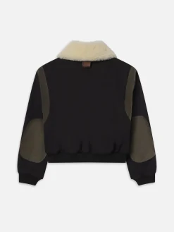 Mixed Leather Bomber in Black