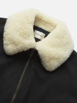 Mixed Leather Bomber in Black
