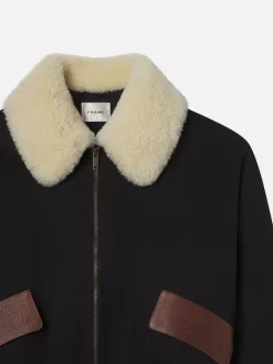 Mixed Leather Bomber in Black