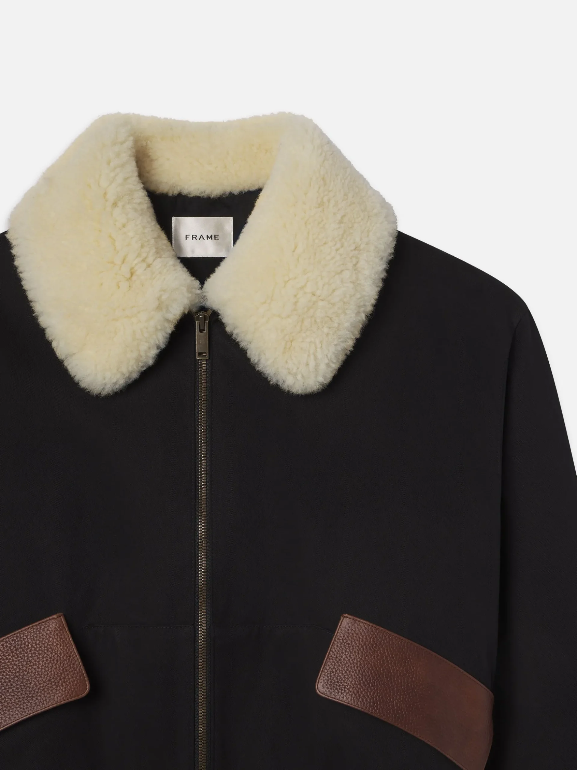 Mixed Leather Bomber in Black