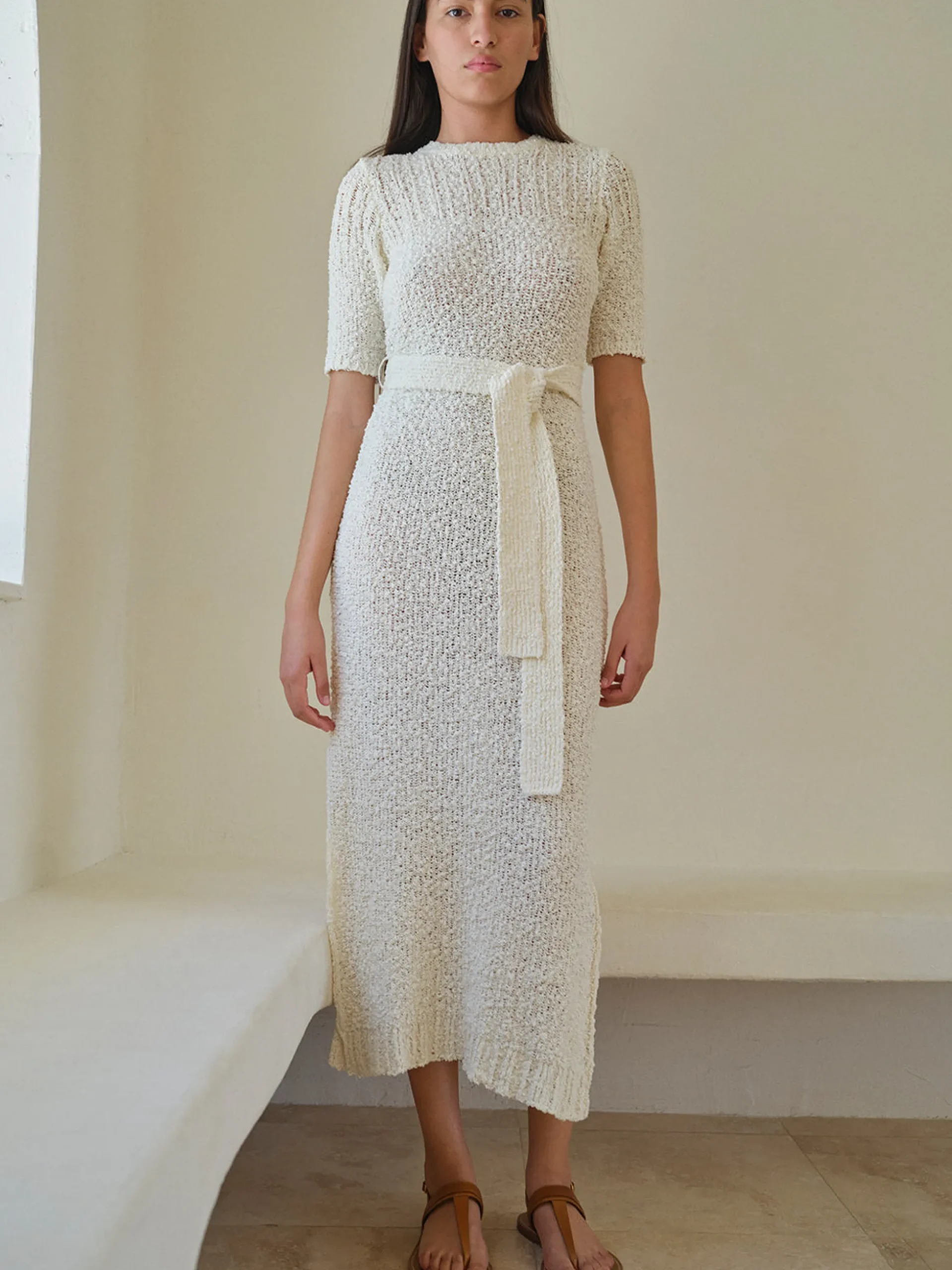 Mixed Stitch Sweater Dress in Cream