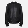 Oversized Leather Bomber in Black