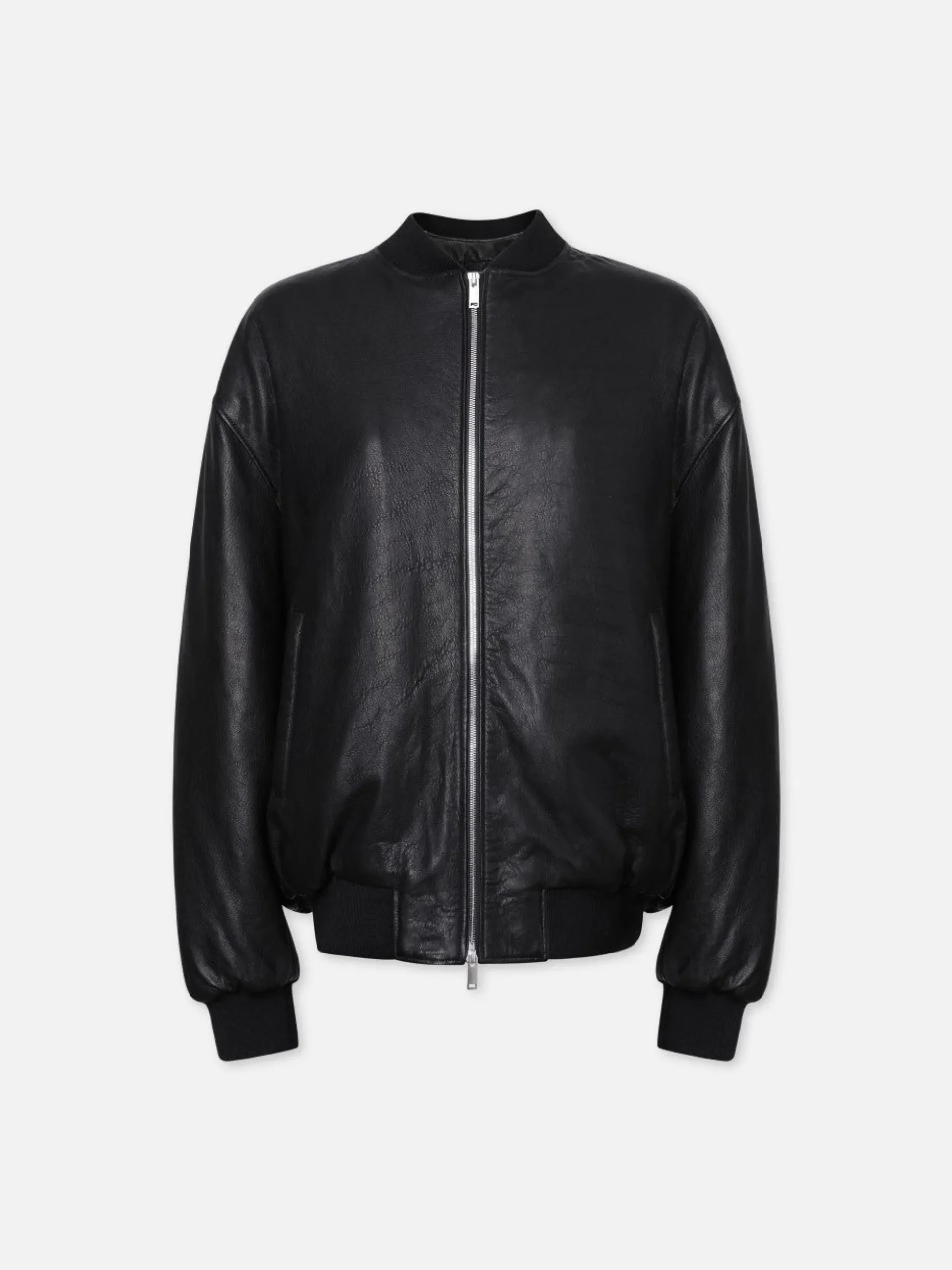 Oversized Leather Bomber in Black