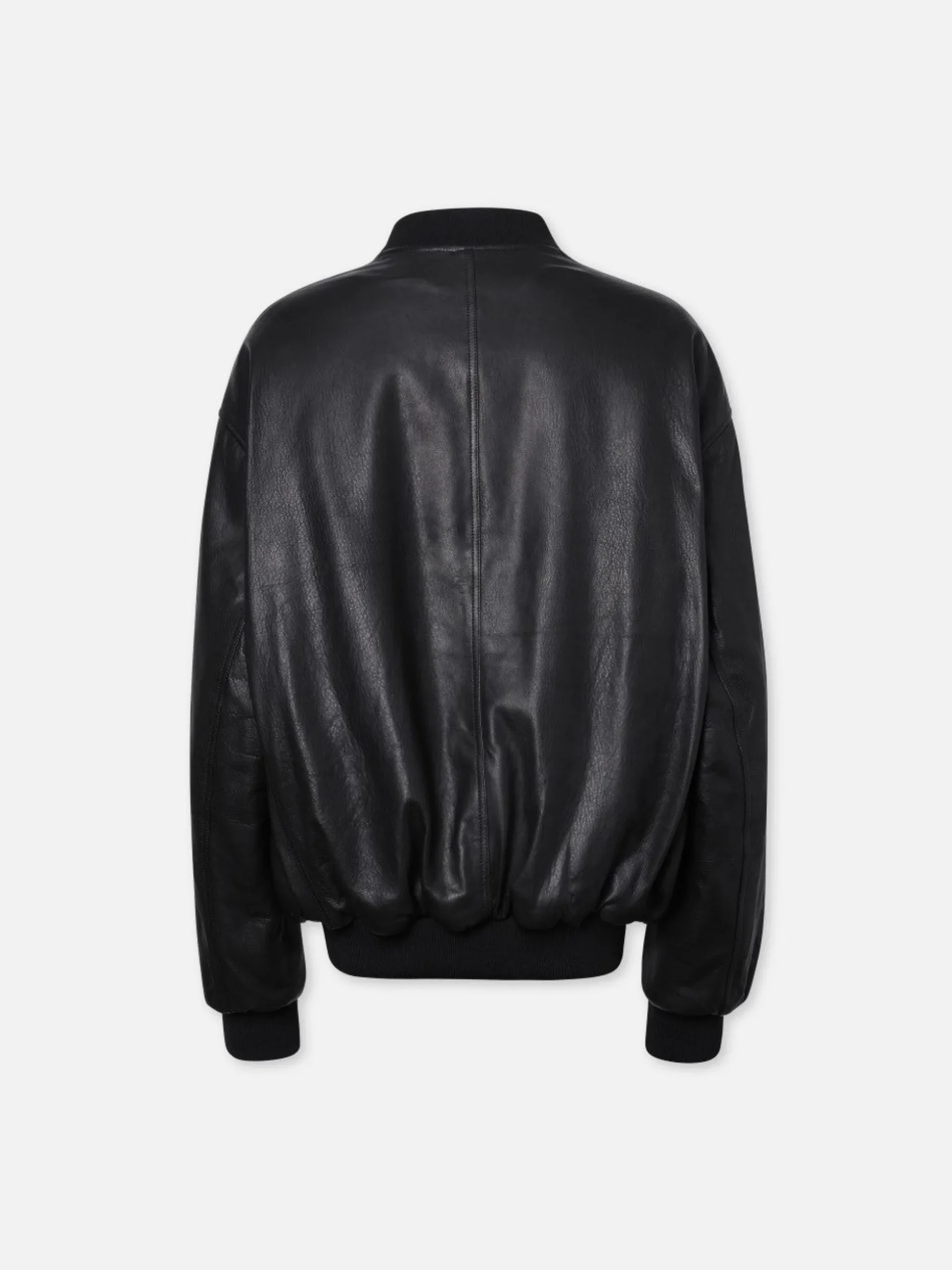 Oversized Leather Bomber in Black